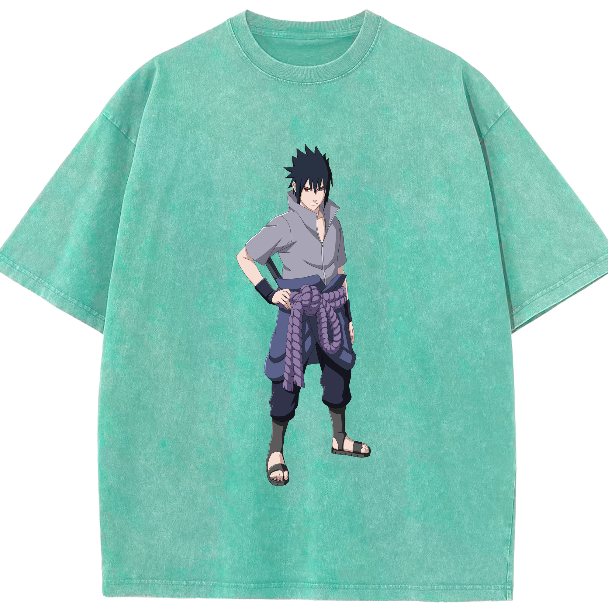 （画像用） NARUTO -ナルト- うちは サスケ Uchiha Sasuke 綿100% ヴィンテージ風 半袖Tシャツ（フロントプリント）